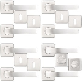 AGT Door Handle Set:8 Set Stainless Steel Door Hardware for All Interior Doors with 8 Door Handles (Stainless Door Fittings, Door Handle Sets Indoor, Door Lock)