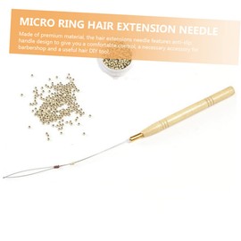 Beavorty 40 Pcs Wooden Handle Wig Crochet Hand Tied Weft Hair Extensions Hook for Hair Extension Hair Extension Kits Hair Styling Tools Loop Needles for Hair Extensions Yellow Metal