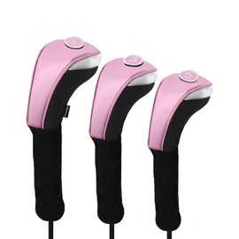 Andux 3Pcs/Set PU Golf Wood Club Head Covers 460cc Driver with Long Neck Pink