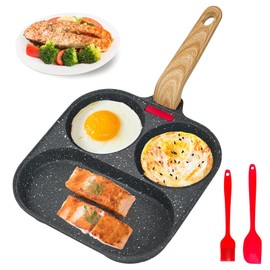 HEEDU Sartén Antiadherente 9 Cm Para 2 Huevos con Cepillo de Silicona y Espátula, Sartén Antiadherente para Desayuno, Adecuado para Hamburguesa, Jamón, Huevos, etc.