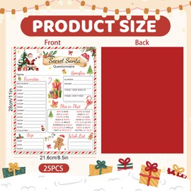 25pcs Secret Santa Questionnaire Forms Christmas List Ideas Fill In The Blank Cards for Xmas Family Friends Gift Exchange Game Party Activities (Watercolor)
