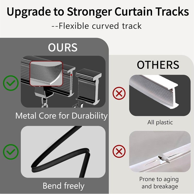 Flexible Ceiling Curtain Track Ceiling Mount, Curved Curtain Rod, Sliding