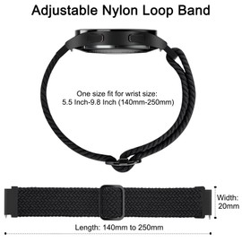 Mugust Strap for Garmin Vivoactive 5/3 Wristband, for Garmin Vivomove 3/HR/Luxe/Style Wristband, Elastic Nylon Braided Replacement Strap for Garmin Forerunner 55/245/645 Wristband (Black)