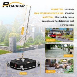 ROADFAR 16 Pressure Washer Surface Cleaner with 4 Wheels W/ 2 Extension Wands Black