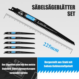 MUOZLOP 5 Pack 9 Inch Reciprocating Saw Blades Set, 6 TPI Saw Blades for Reciprocating Saw, for Wood/Metal Reciprocating Saw Blades (5, 6TPI, 225 mm)