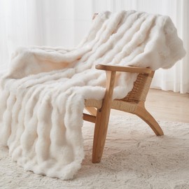 Lotus Karen Faux Fur Throw Blanket Cream White - Big Bubble Rabbit Fluff Blanket for Couch Bed Sofa,Softest Fluffy Fuzzy Cozy Blanket,Thick Furry Plush Shaggy Warm Blankets for Women,50x60 Inches