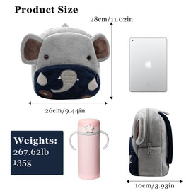 LJCZKA Cute Toddler Backpack for Baby Girls Boys, Cartoon Animal Backpack for Kids, Soft Plush Rucksack for Preschool Kindergarten