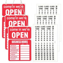 3PCS Business Hours Sign for Glass Door, Open Signs for Business Window, 6.5 x 9.8 In Open Closed Signs for Business, Restaurant, Bar, Contain 3 Chains and 3 Stickers (Red)