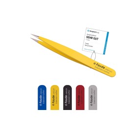 FAUDE Pointed Tweezers Fine and Precise for Splitters, Splinters, Thorns and Ingrown Hairs. Stainless Steel 10 cm (Yellow)
