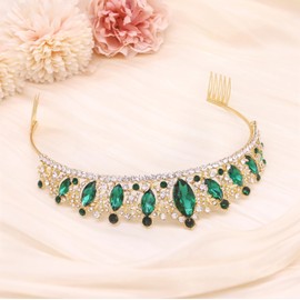 Oriamour Rhineshtone Wedding Tiara for Bride & Flower Girls - Princess Tiara Headband Bridal Queen Crown With Combs For Women And Girls (Green)