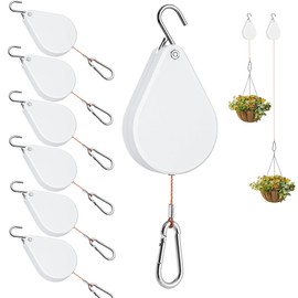 WROSWT Upgraded Retractable Plant Hanger,Plant Pulleys for Hanging Plants,Easy to Raise and Lower,Auto Lock,Heavy Duty,Adjustable Hook for Garden Baskets Pots,Birds Feeder,(6Pcs,White)