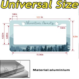 2pcs Awaits License Plate Frame for Women Men,Blue Mountains car Decorative tag Frames Girly,Forest Theme License Plate Cover Holder for Vehicle with car tag Keychain