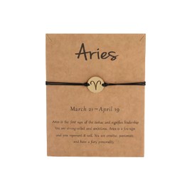 Gold Star Sign Black Rope Disc Bracelet - Aries (21st March - 19th April) - Zodiac Constellation Horoscope Celestial Astrology Jewellery - Women Men Gift