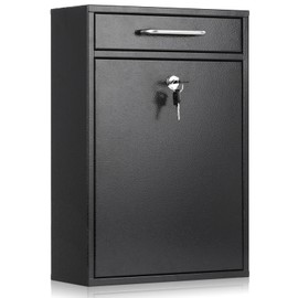 xydled Metal Mailbox Wall Mount, Large Locking Mailbox with Key Lock, Hanging Secure Postbox, Security Key Drop Box, Collection Boxes, Black, 17.6H x 12.2L x 5.7W Inches, XL Large