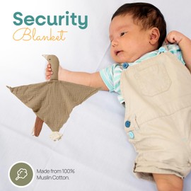 Zoe Sage Cotton Muslin Baby Security Blanket, Soft Organic Cotton Muslin Baby Goose Security Comforter Blanket, Newborn Infant Sleep Soothing Lovey Blanket for Boys and Girls (Sandrift)