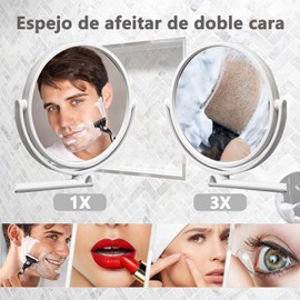 MITEGELO Espejos para Baño, Espejos de Regadera con Ajuste do ângulo de 360°, 1X e 3X Espelho de Dupla Face de Vaidade con Gancho, Ventosas Adhesivas para Una Fijación Fuerte, No Necesita Agujeros