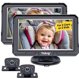 Baby Car Camera 2-Pack for Backseat - HD 1080P Dual Camera, 170° Wide Angle, Night Vision, 360° Rotation, Safe Rear-Facing Infant and Baby Car Mirror, Easy Install Yakry