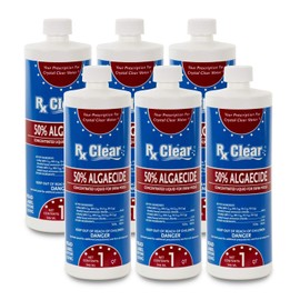 Rx Clear Algaecide 50 Plus | 50 Percent Concentrated Liquid Algaecide for Above or In-Ground Swimming Pools | Safe Formula | Keeps Algae in Suspension | One Quart Bottles | 6 Pack