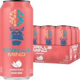 Gorilla Mind Gorilla Mind Energy Drink | Unmatched Energy  Amplified Focus | N-Acetyl-L-Tyrosine, Alpha-GPC, 200mg Caffeine, Uridine, Saffron | 0 Sugar Or Artificial Colors | 16oz, 12-Pack (Mango Peach)