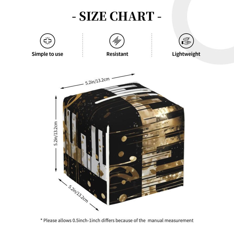DXTKWL Tissue Box Cover Golden Music Notes Piano Keys Square