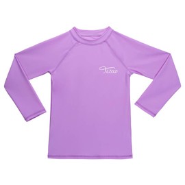 TIZAX Girls' Long-Sleeved UV Swimming Shirt Kids Quick-Drying Swimming Shirt Swimwear Rash Guard, Light purple, 122 - 128
