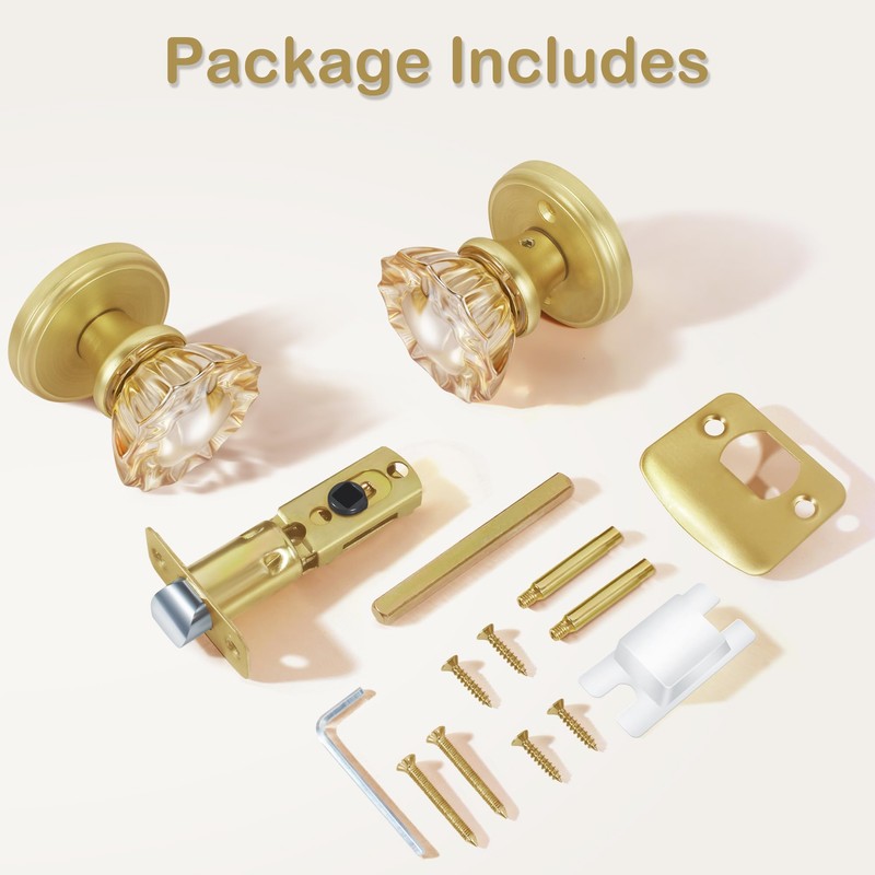 SHINY HANDLES Champagne Glass Crystal Door Knobs Interior,Passage Satin Brass/Brushed
