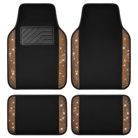 CAR PASS Bling Diamond Car Floor Mats, Shining Rhinestone Carpet Sparkly Glitter Crystal with Anti-Slip PVC Heel Pad Waterproof Universal Fit Automotive SUV,Sedan,Van,Cute Girl Women,4pcs Golden