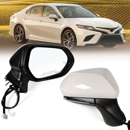 Lqito Right Passenger side Mirror Fits 2018-2024 Toyota Camry with Power Glass, Heated, Turn Signal, Blind Spot Detection and Manual Folding Match to White Replace 8791006840(7Pins)