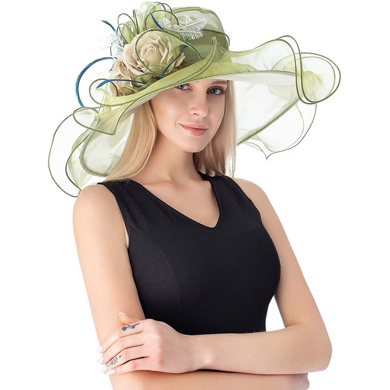 RZTA Women's Kentucky Derby Church Dress Hat Wide Brim Leaf