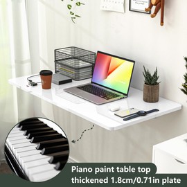 Clikuutory Wall Mounted High Gloss Folding Table, Wall Desk Fold Down for Small Spaces, Folding Workbench for Laundry Room, Home Office, Kitchen, Bedroom, Home Bar, White (39.4"×19.7")