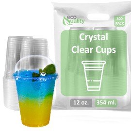 12 oz Cups 300 Pack | Iced Coffee Go Cups and Dome Lids | Cold Smoothie | Plastic Cups with Dome Lids | Clear Plastic Disposable Pet Cups | Ideal for Coffee Parfait Juice Soda Cocktail Party Cups