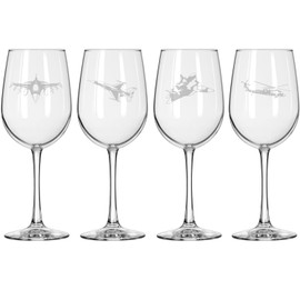 MIP Set of 4 Wine Glass for Red or White Wine Gift Military Aviation Military Planes and Helicopter (16 oz Tall Stemmed)