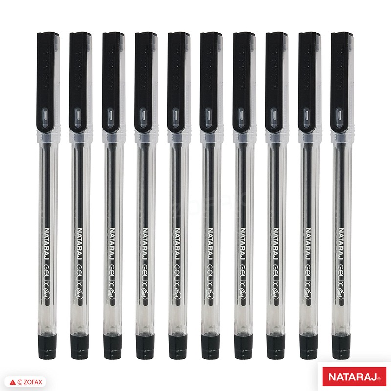 NATARAJ - 10 Gelix Gel BLACK Pens 0.7mm Fine Tip