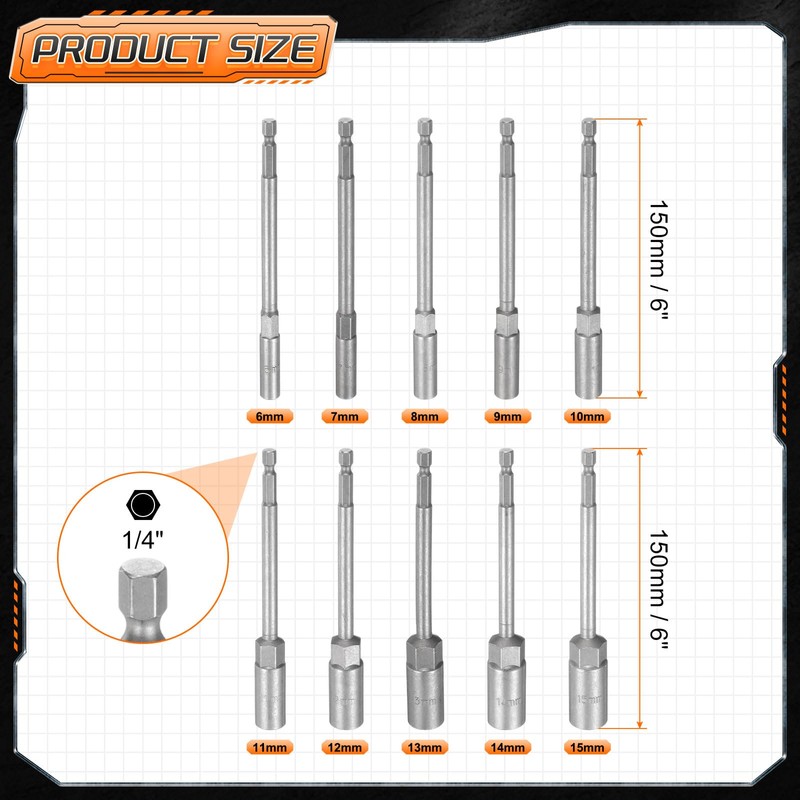 sourcing map 10pcs Nut Driver Drill Bit 6-15mm Metric Impact