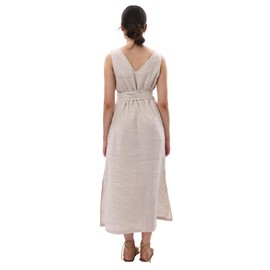 Amazhiyu Womens 100% Linen Summer Sleeveless V-Neck Midi Dresses with Pockets Flax, Large