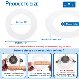 PATIKIL 3.2" ID 4.9" OD Plastic Trim Ring, 4 Pcs Ceiling Light Goof Rings Matte Circular Light Cover Lighting Fixture for Ceiling Wall Recessed Can Downlights, Translucent Matte White