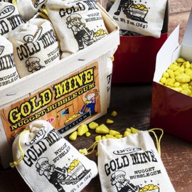 Old Fashioned Bubble Gum Candy: Fruit Flavor Chewing Gum in Individual Drawstring Bags by Espeez - Vintage Bulk Candy Packs for Parties and Special Events - Gold Mine Nugget Gum - 24 Bags