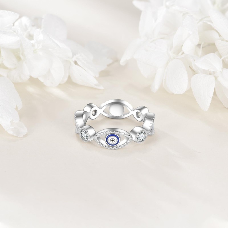 HBLICY Evil Eye Ring S925 Sterling Silver Blue Spiritual All