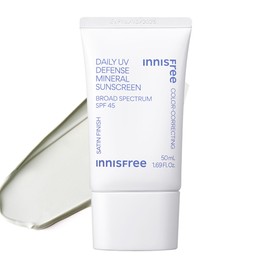 innisfree Daily Mineral UV Defense SPF 45 Face Sunscreen with Green Tint, Hyaluronic Acid, Korean Skincare, Color Correcting Formula