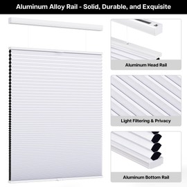 LazBlinds Top Down Bottom Up (TDBU) Cordless Cellular Shades, Blackout Light Blocking Honeycomb Shades Thermal Insulation Noise Reduction Blinds for Windows, 45" W x 64" H, White