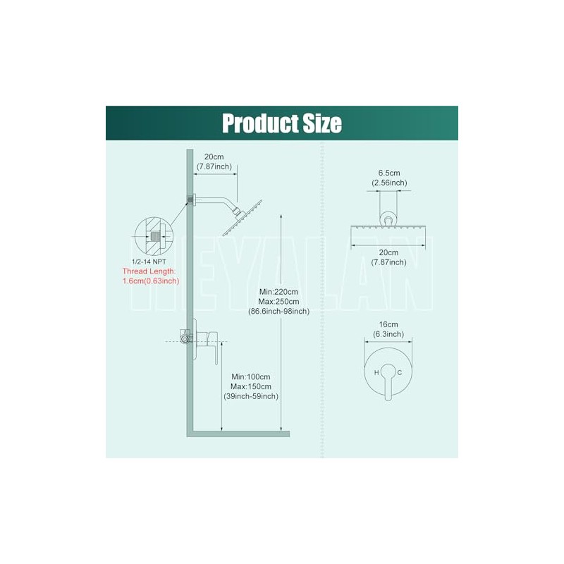 Heyalan Shower Faucet Set with Valve, Bathroom Shower System, Wall