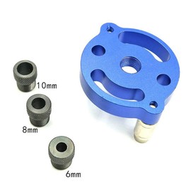 Szliyands Dowel Drill Guide, 2.75in Aluminum Alloy 3-Hole Drill Bit Guide Jig Positioner Locator Hand Drill Tools for Woodworking Beech Vertical Holing with 6/8 /10mm Drill Bushings - blue