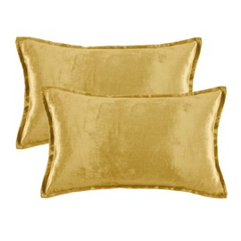 GIGIZAZA Yellow Velvet Decorative Lumbar Throw Pillow Covers 12x20 Oblong Couch Sofa Pillow Covers Pack of 2