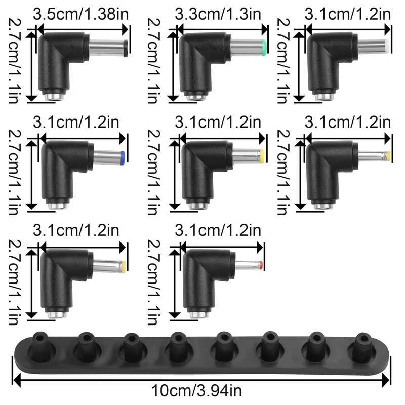ELFJMZP DC Adapter Plug Set 8-in-1 90 Degree Right Angle