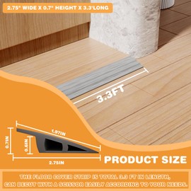 Threshold Floor Transition Strip 3.3ft, Double Sided Self-Adhesive PVC Floor Transition Strip, Doorway Threshold Ramp (Wood Grain Gray, 2.7" Wide x 0.6" Height x 3.3'Long)