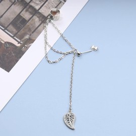 Yheakne Leaf Cuff Chain Earrings Silver Dangle Chain Cuff Earrings Cartilage Helix Earrings Everyday Earrings Jewellery for Women and Girls (Silver)