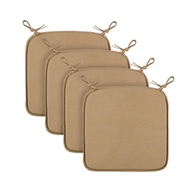 Seat Cushion (Pack of 4/Light Brown) Chair Cushions with Straps 38 cm x 38 cm Oeko-Tex Certified Seat Cover Plain Canvas Chair Cushion