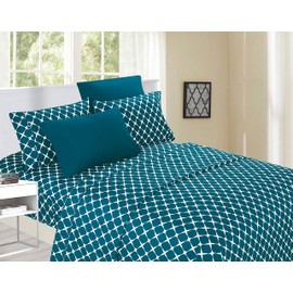 Elegant Comfort Luxury Softest and Coziest 6-Piece Bed Sheet Set, Wrinkle Resistant Milano Trellis Pattern-1500 Thread Count Egyptian Quality Microfiber Bedding Set, California King, Teal