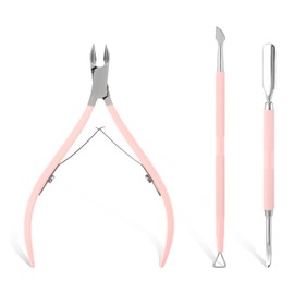 Cuticle Remover Pink Stainless Steel Cuticle Scissors Sharp and Durable Cuticle Nippers Cuticle Pusher Professional Pedicure Manicure Tools for Fingernails and Toenails Pack of 3