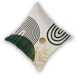 Boho Pillow Covers 20x20 Set of 2, Mid Century Green Tropical Leaves Decorative Outdoor Throw Pillow Covers Abstract Geometric Minimalist Modern Cushion Case Linen Square for Home Couch Sofa
